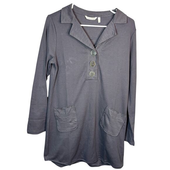 Soft Surroundings waffle tunic S waffle knit henley pockets slate gray - Picture 2 of 8
